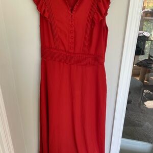 Banana Republic Red Sleeveless V-Neck Midi Dress